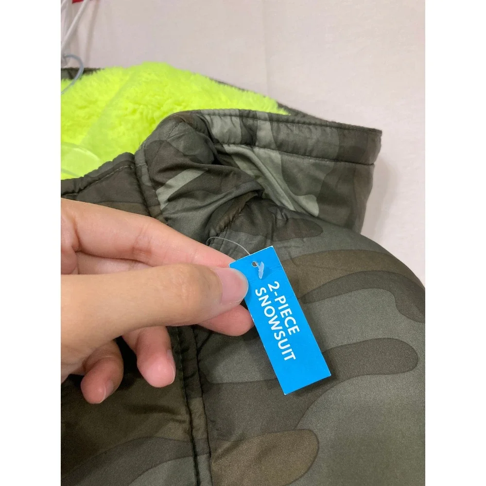 NWT Carters Boys 2 Piece Snowsuit 10/12 Green Camo Jacket Snow Bibs Winter Set